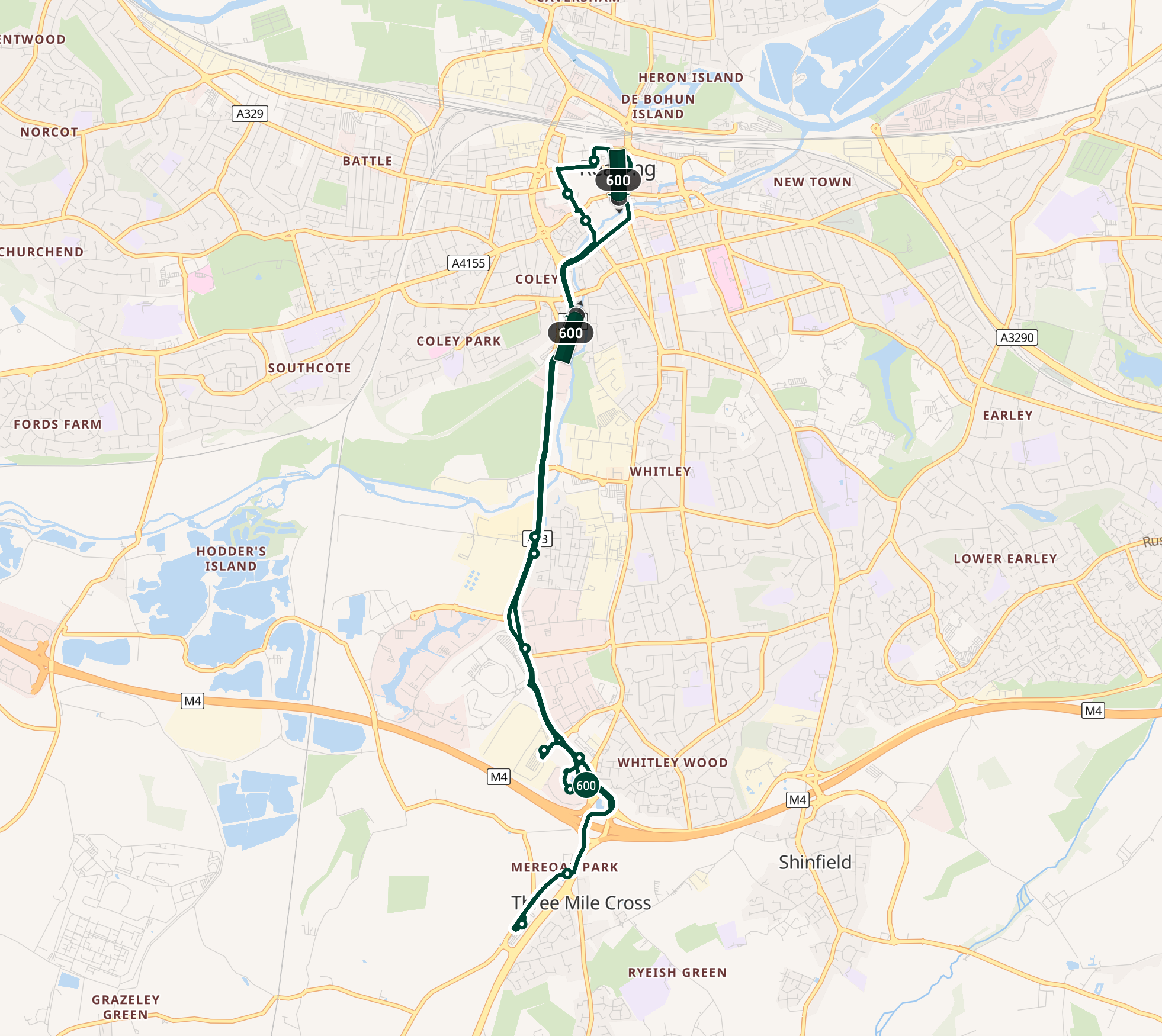 Route of the Mereoak Park & Ride bus which utilises the new A33 bus lanes.