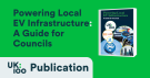 A thumbnail image showing the cover of UK100's EV Charging Guide digital publication, featuring partner logos for UK100, DSO UK Power Networks, and Cenex alongside an image of an electric vehicle being charged