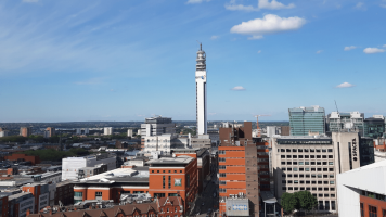 Aerial view of Birmingham on a clear day looking towards the BT Tower