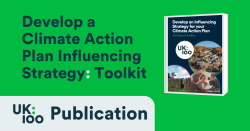 A thumbnail image showing the front cover of UK100's Creating a Climate Action Influencing Strategy Toolkit