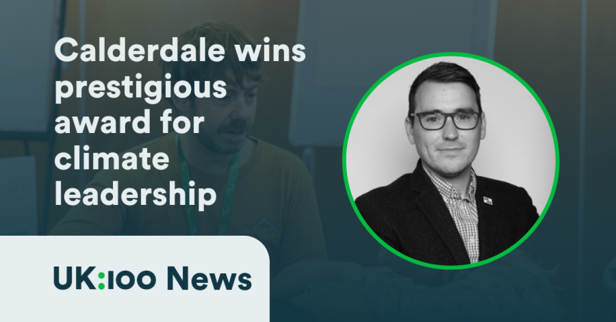 A graphic reads: "Calderdale wins prestigious award for climate leadership"